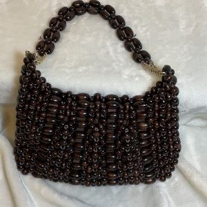 Vintage expresso brown wooden bead purse